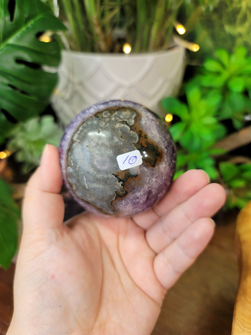 Lustrous Chunky Points Smoky Amethyst Geode Sphere from Uruguay