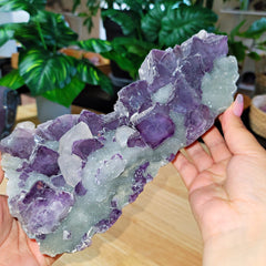 Lavender Cube Fluorite Specimen with Quartz Druzy and Calcite