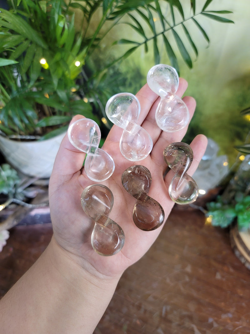 Crystal Infinity Symbol Palmstone (Clear Quartz & Smoky)