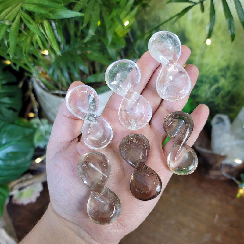 Crystal Infinity Symbol Palmstone (Clear Quartz & Smoky)