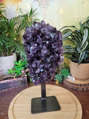 XXL Amethyst Cluster with LARGE Water Clear Gemmy Points on Metal Stand