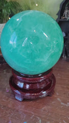 43 Pound Gemmy Fluorite Crystal Sphere with Wood Rotating Stand
