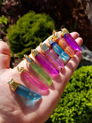 Beautiful Angel Aura Quartz Point Pendants - Rainbow Colors