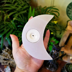 Selenite Crescent Moon Candle Holder