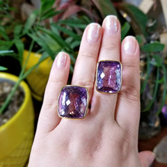 STUNNING African Amethyst Ring 2-Tone 12K Solid Gold Bezel & Silver Band