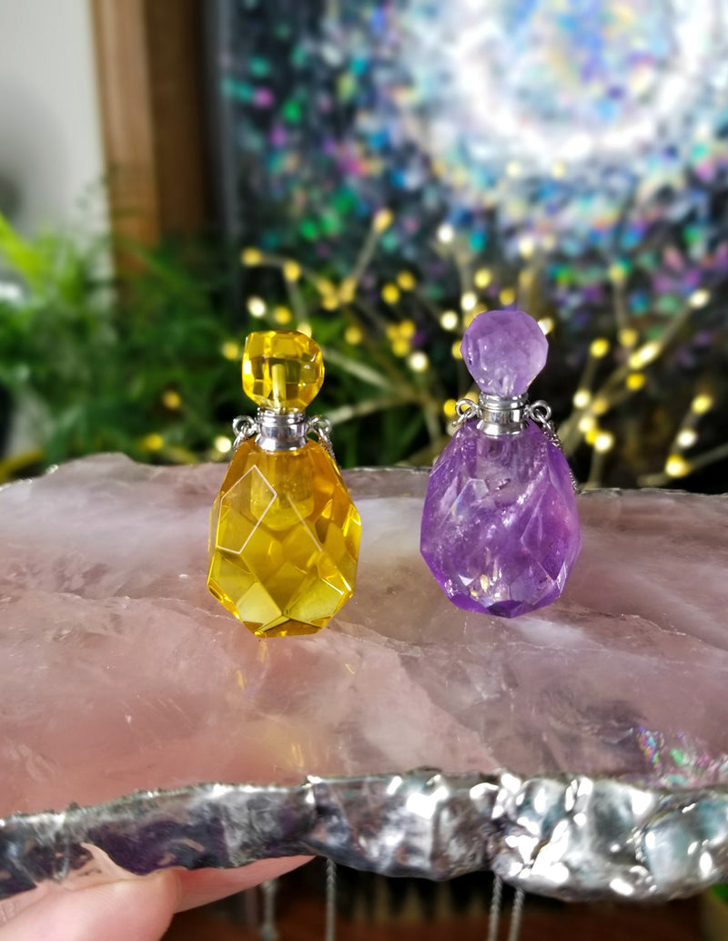 Lemon Quartz & Amethyst Crystal Perfume Bottle Pendants