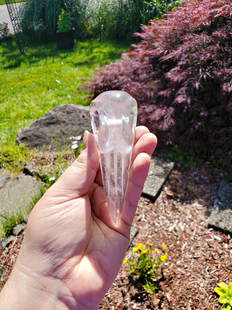 Large Clear Quartz Raven Bird Skull