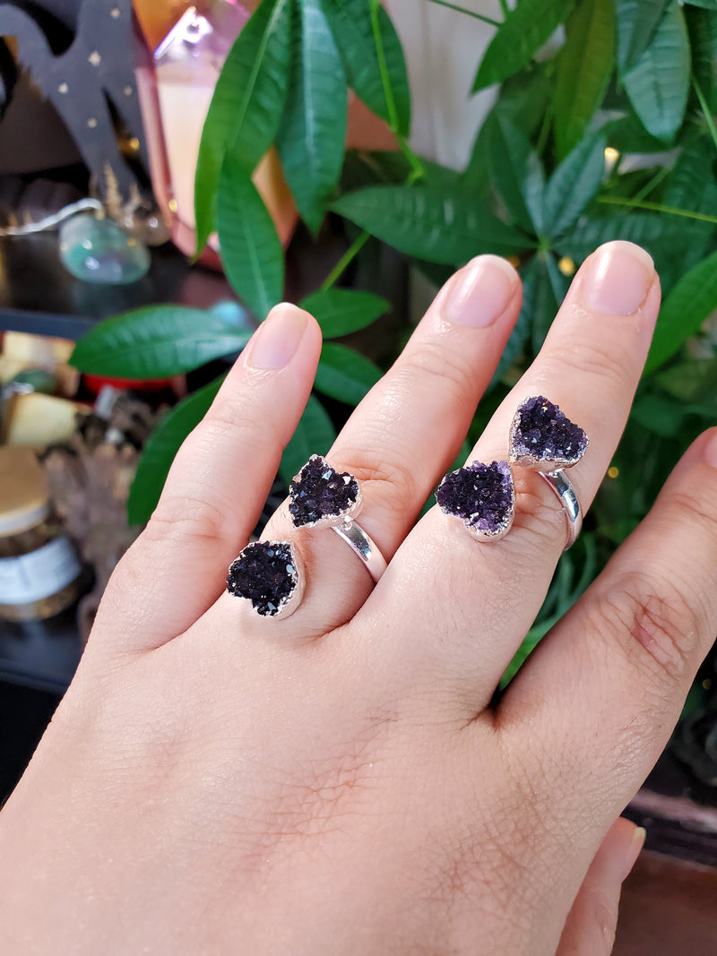 High Quality Double Amethyst Heart Ring Adjustable from Uruguay
