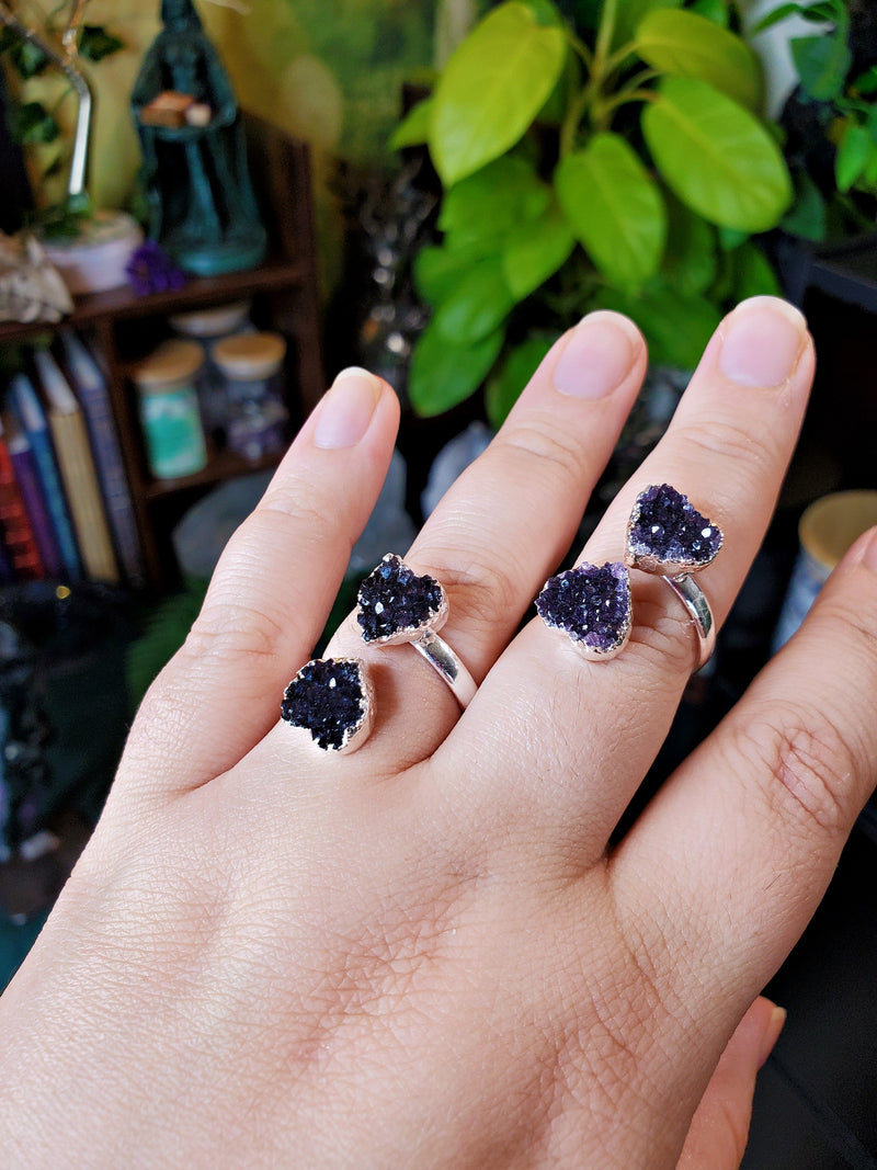 High Quality Double Amethyst Heart Ring Adjustable from Uruguay