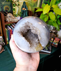 GORGEOUS XL Quartz Druzy Geode Sphere with Gray Agate
