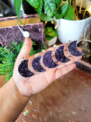 Large Amethyst Crescent Moon Necklace from Uruguay Electroplated Silver Edge