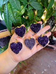Large Amethyst Heart Necklace from Uruguay Electroplated 24k Gold Edge