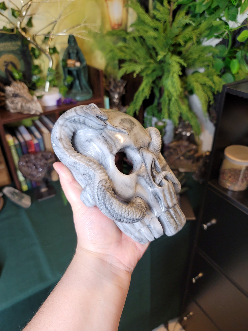 Large Natural Stone Skull & Snake Mask