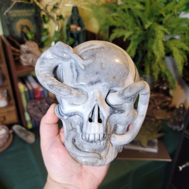 Large Natural Stone Skull & Snake Mask