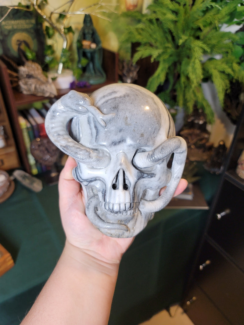 Large Natural Stone Skull & Snake Mask