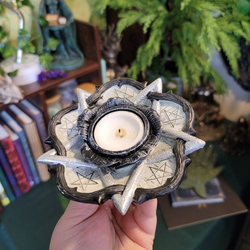 Pentagram & Rose T-Light Candle Holder