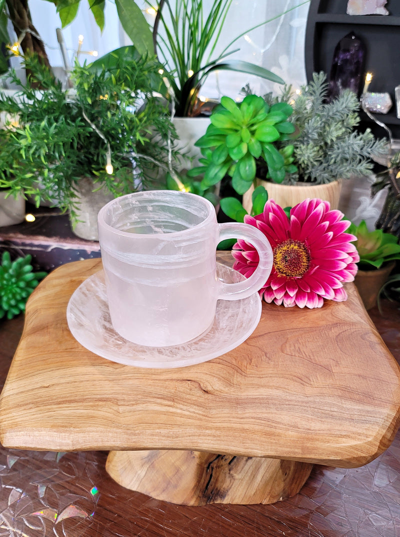 High Grade Gemmy Rose Quartz Tea Mug / Tea Cup Set