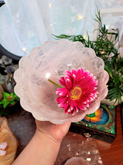 High Quality Large Rose Quartz Flower Bowl Carving