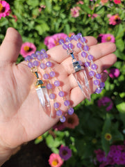 Cosmic Clear Quartz Point with Lavender Chalcedony Beads Chain