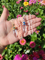 Cosmic Clear Quartz Point with Rose Quartz Beads Chain