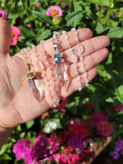 Cosmic Clear Quartz Point with Rose Quartz Beads Chain