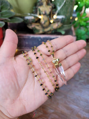 Cosmic Clear Quartz Point with Small Pink Mixed Tourmaline Beads Chain