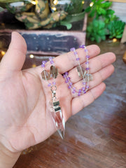 Cosmic Clear Quartz Point with Purple & Green Amethyst Beaded Chain