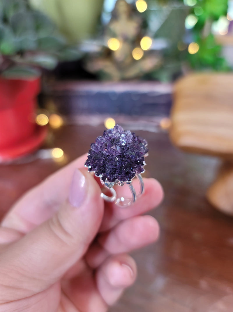 Amethyst Rose Ring Electroformed in Silver from Uruguay