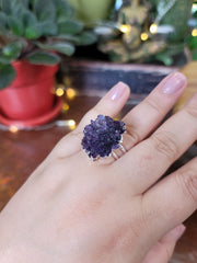 Amethyst Rose Ring Electroformed in Silver from Uruguay