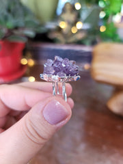 Amethyst Rose Ring Electroformed in Silver from Uruguay
