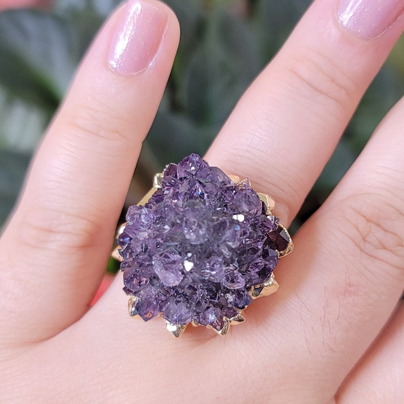 Amethyst Rose Ring Electroformed in Gold from Uruguay