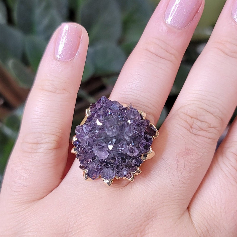 Amethyst Rose Ring Electroformed in Gold from Uruguay