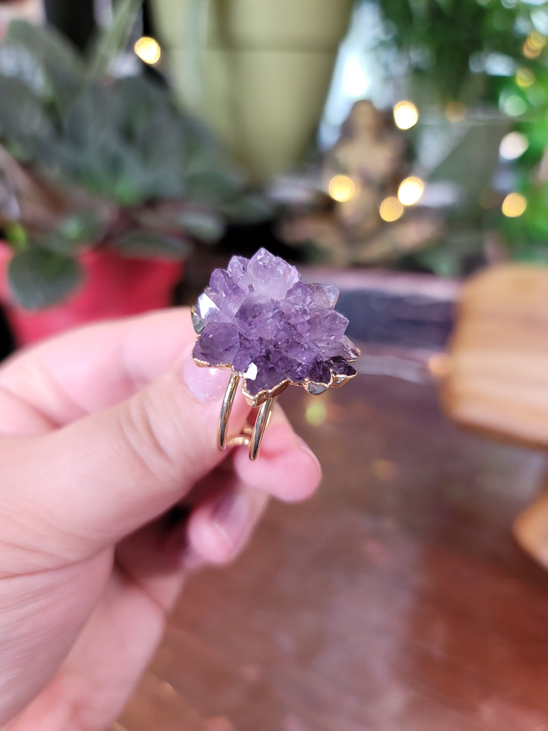 Amethyst Rose Ring Electroformed in Gold from Uruguay