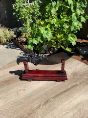 XL Obsidian Chinese Dragon Dadao Sword on Wooden Stand