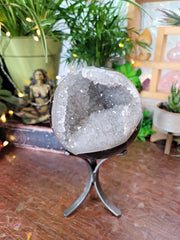 XXL Gray Quartz Sphere from Uruguay on Metal Stand