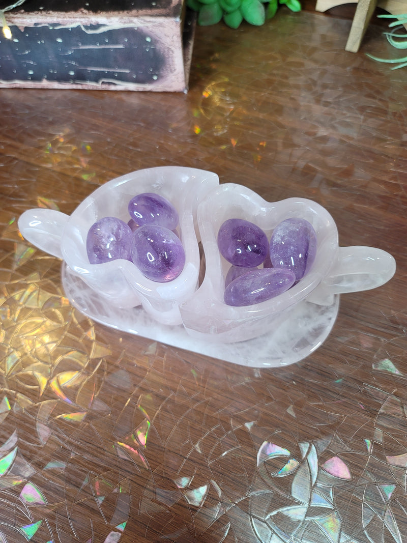 Rose Quartz Heart Double Cup Set with Saucer