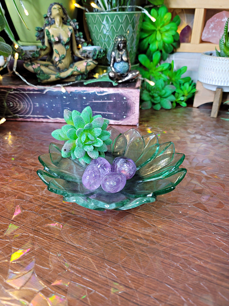 Stunning Green Fluorite Lotus Bowl