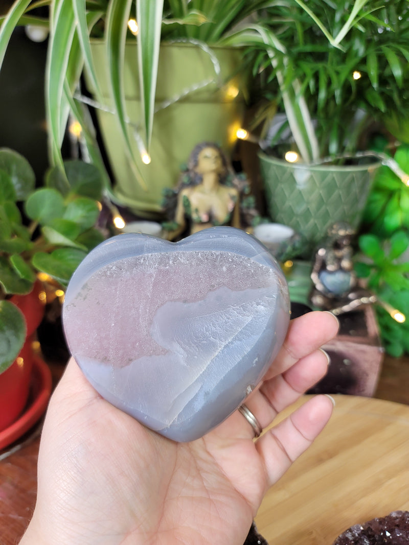 Pink Amethyst and Agate Heart from Uruguay