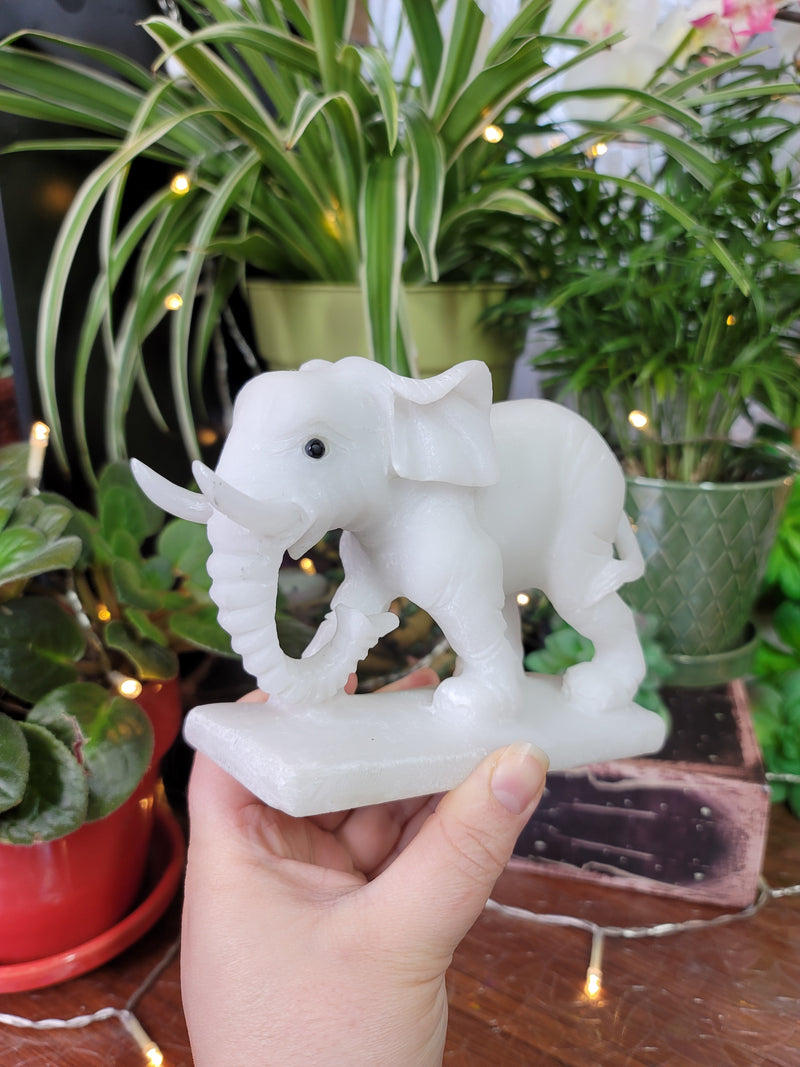White Jade Elephant Carving