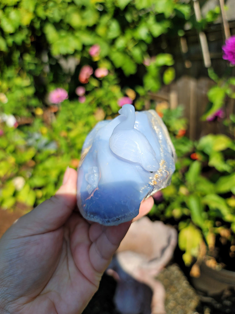 Blue Chalcedony Lotus & Swan Carving