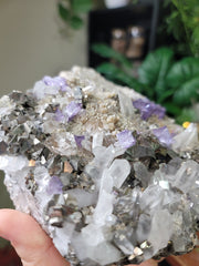 RARE Specimen - Quartz Points, Pyrite, Galena and Gemmy Purple Cubic Fluorite on Matrix