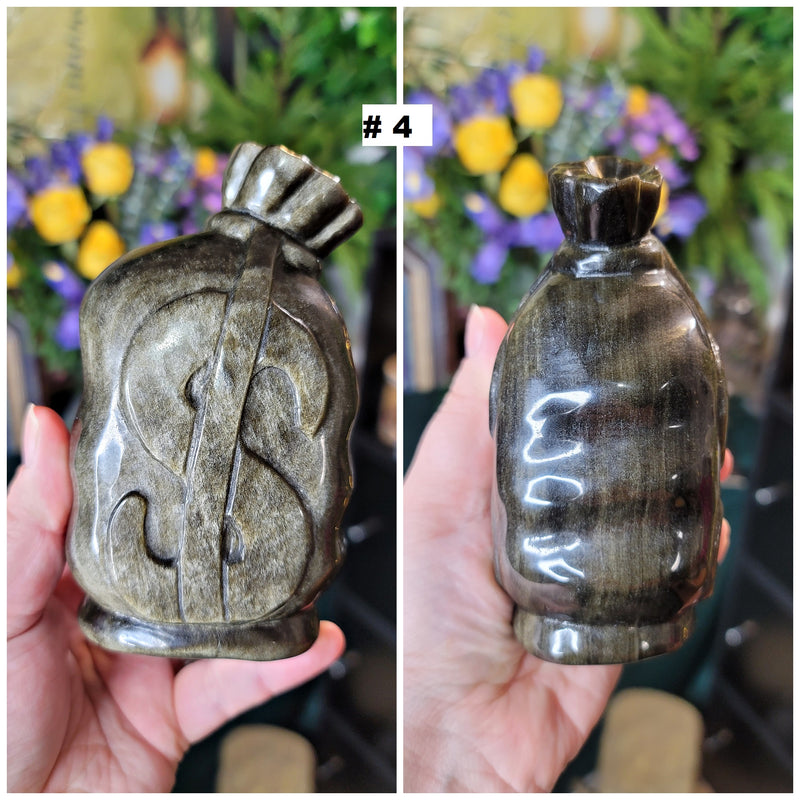 Silver & Gold Obsidian Money Bags