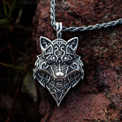 Norse Wolf Obsidian Eyes Pendant