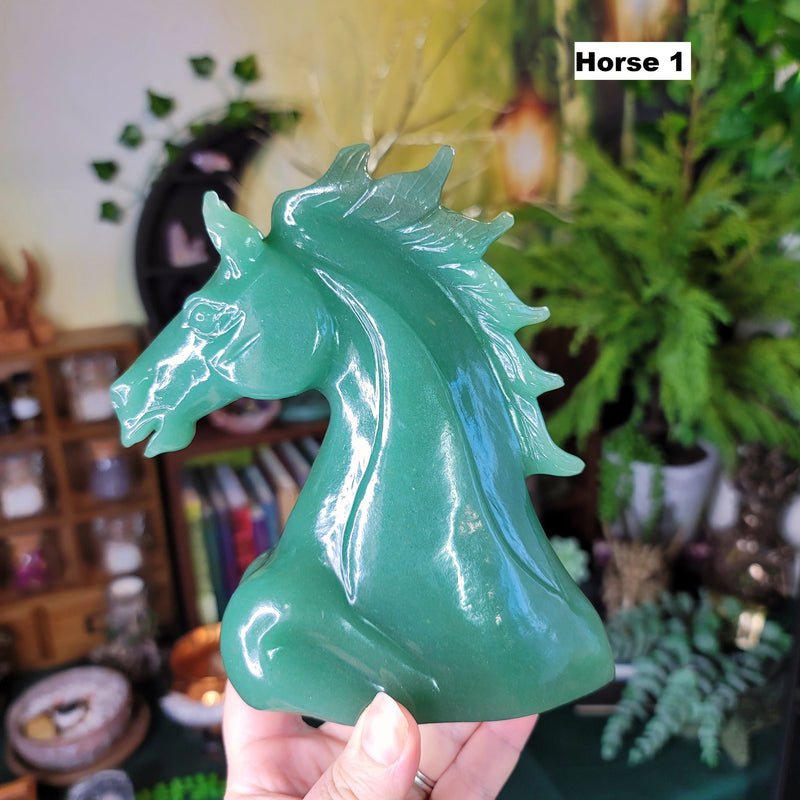 XL Green Aventurine Horse Head Carving
