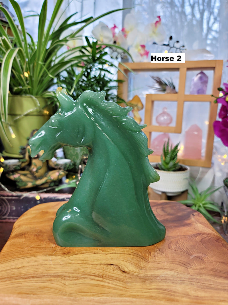 XL Green Aventurine Horse Head Carving