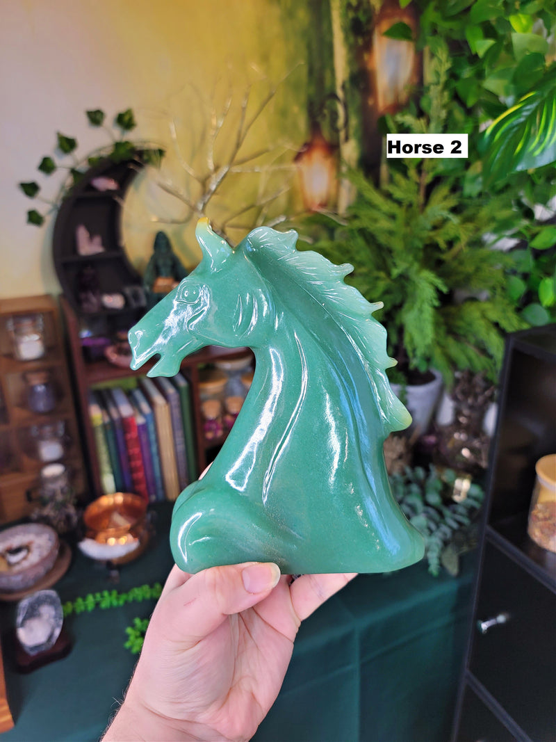 XL Green Aventurine Horse Head Carving