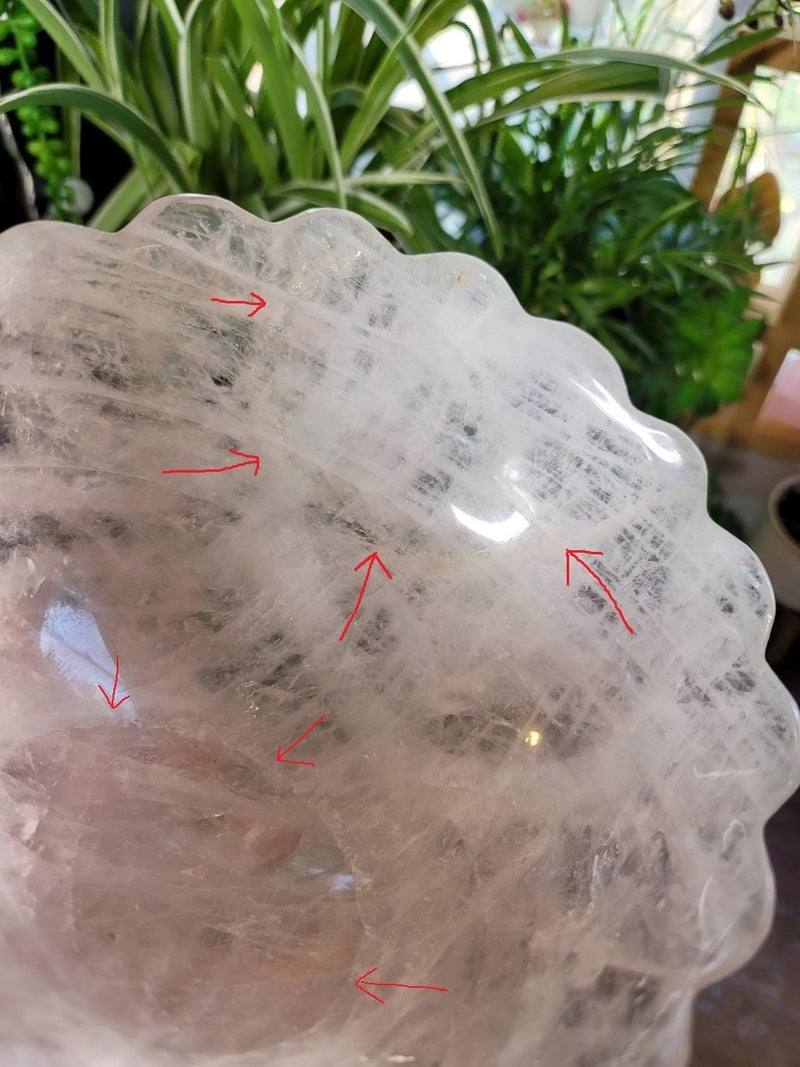 High Quality Large Rose Quartz Flower Bowl Carving
